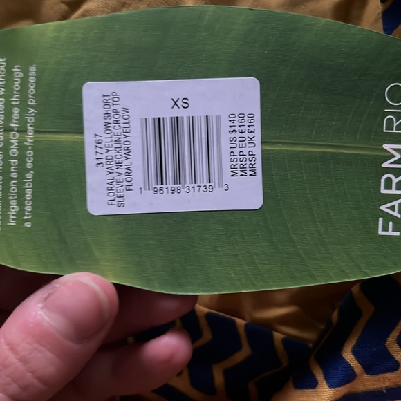 Farm Rio Green Spring Stripes Embroidered Euroflax Premium Linen Crop Top